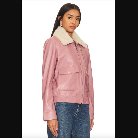 Lamarque Klemence Bomber Leather Jacket, 100% Lamb Leather, Mauve Pink, Size XS - Picture 4 of 14